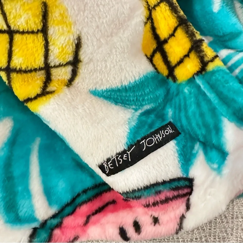 Betsey Johnson Bright Summer Fruits Cream Plush Throw Blanket